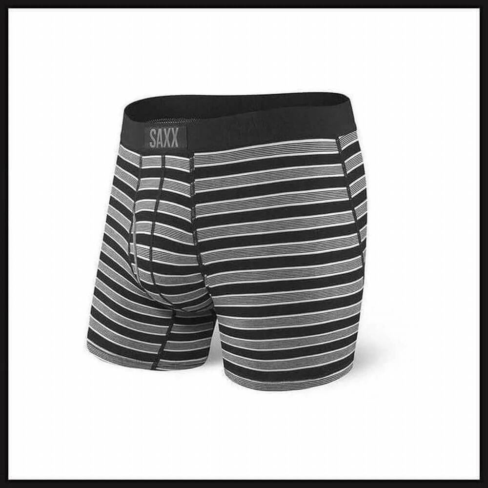 NEW SAXX men's ultra soft boxer brief in black crew stripe